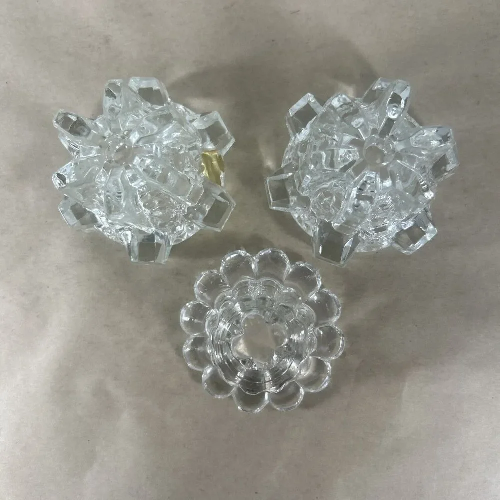 Vintage Heavy Clear Glass Candle Holders Set of 3 – Germany – Taper Stick Style